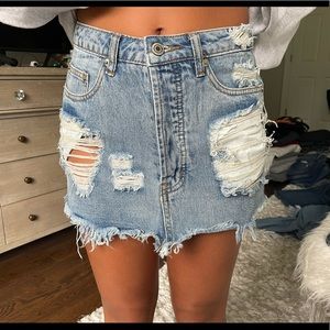 Denim Distressed Jean Skirt